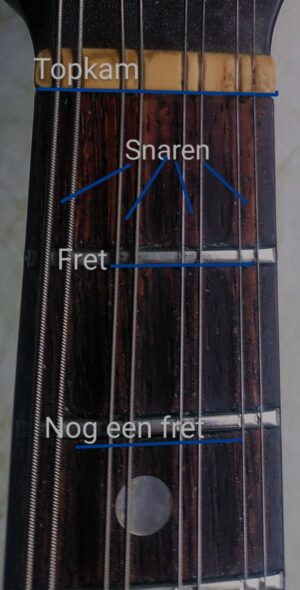 afbeelding bij mandoline leren spelen: bovenkant hals van de mandoline